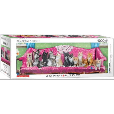 Kitty Cat Couch. Puzzle panorámico, 1000 pz. Marca Eurographics. Ref: 6010-5629.