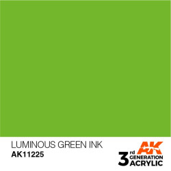 Acrílicos de 3rd Generación, LUMINOUS GREEN - INK . Bote 17 ml. Marca Ak-Interactive. Ref: Ak11225.