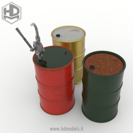 Barriles metálicos de 2.000L y bomba manual. Escala 1:35. Marca Macone. Ref: HDM35083.
