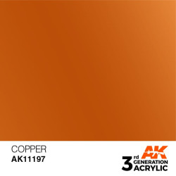 Acrílicos de 3rd Generación, COPPER– METALIC. Bote 17 ml. Marca Ak-Interactive. Ref: Ak11197.