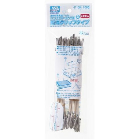Mr.ALMIGHTY CLIP STICK（24pcs ), Bastoncillo con pinza. Marca MR Hobby. Ref: GT100.