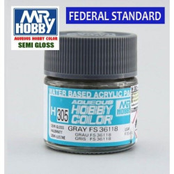 Mr.HOBBY AQUEOUS COLOR, H305 GRAY FS36118 (Semi-gloss) USAF. Bote 10 ml. Marca MR.Hobby. Ref: H305.