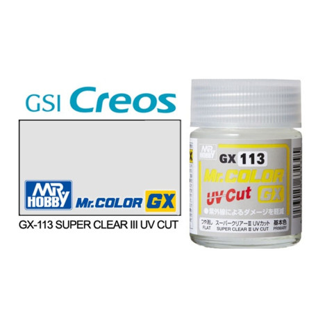 GX113 Super Clear III UV Cut Flat Gloss. Bote 18 ml. Marca MR.Hobby. Ref: GX113.