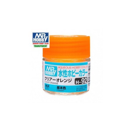 Mr.HOBBY AQUEOUS COLOR, NARANJA TRANSPARENTE BRILLO, Bote 10 ml. Marca MR.Hobby. Ref: H92.