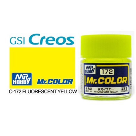 Lacquer paint fluorescent yellow semi-gloss. Bote 10 ml. Marca MR.Hobby. Ref: C172.