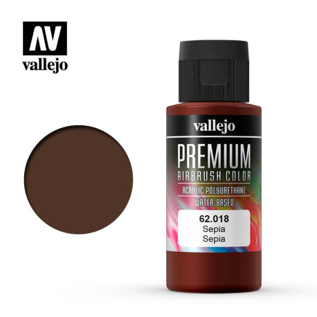 Premium Sepia. Premium Airbrush Color. Bote 60 ml. Marca Vallejo. Ref: 62018.