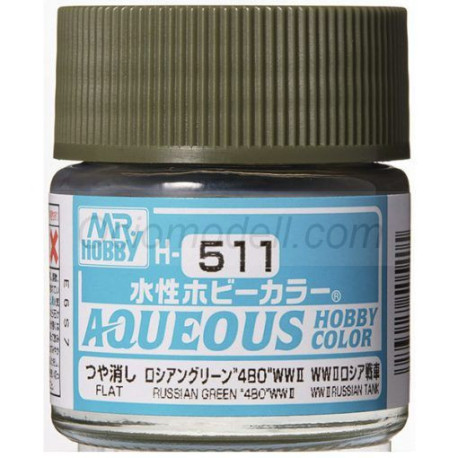 Mr.HOBBY AQUEOUS COLOR , Russian Green 4BO (Flat). Bote 10 ml. Marca MR.Hobby. Ref: 511, 511.