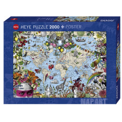 Quirky World, Map Art. Puzzle horizontal, 2000 pz. Marca Heye. Ref: 29913.