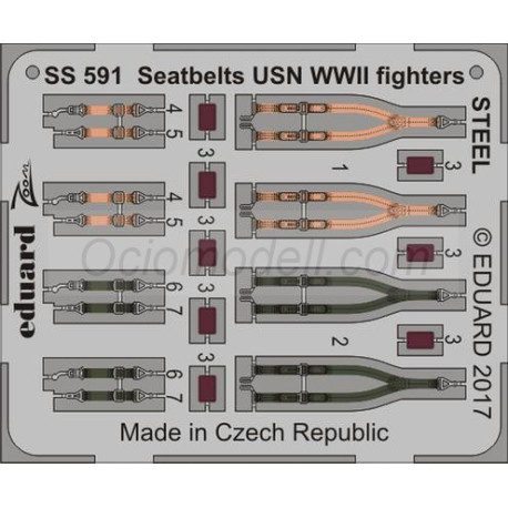 Cinturones de seguridad cazas USN WWII STEEL, Escala: 1:72. Marca Eduard. Ref: SS591.