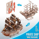 Barco Pirata "Mad Treasure" 156 piezas, madera contrachapada, Kit de montaje. Marca Mr.playwood. Ref: 10111.