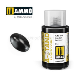 A-STAND Imprimación Base Negro Brillante. Bote de 30 ml. Marca Ammo of Mig Jimenez. Ref: AMIG2351, 2351.