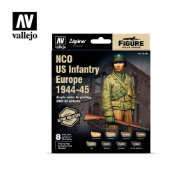 NCO US Infantry Europe 1944-45. 8 Botes 17 ml + Alpine Miniature. Marca Vallejo. Ref: 70246, 70.244.