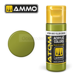 ATOM COLOR Yellow Green. Nueva Fórmula. Bote 20 ml. Marca Ammo by Mig Jimenez. Ref: ATOM-20073.