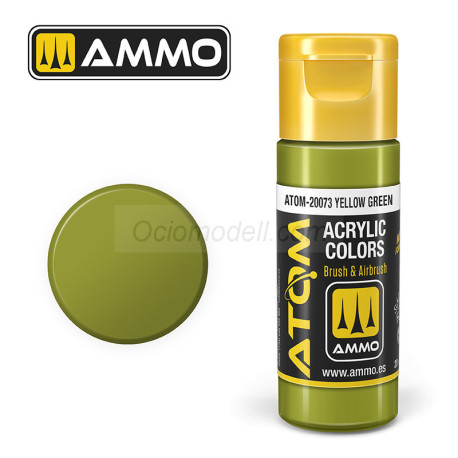 ATOM COLOR Yellow Green. Nueva Fórmula. Bote 20 ml. Marca Ammo by Mig Jimenez. Ref: ATOM-20073.