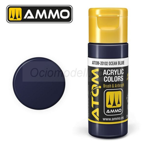 ATOM COLOR Azul Océano. Nueva Fórmula. Bote 20 ml. Marca Ammo by Mig Jimenez. Ref: ATOM-20102