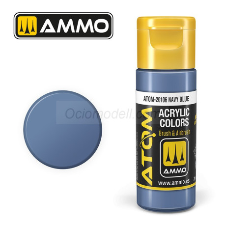 ATOM COLOR Azul Armada. Nueva Fórmula. Bote 20 ml. Marca Ammo by Mig Jimenez. Ref: ATOM-20106.