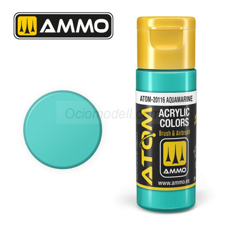 ATOM COLOR Aguamarina. Nueva Fórmula. Bote 20 ml. Marca Ammo by Mig Jimenez. Ref: ATOM-20116.