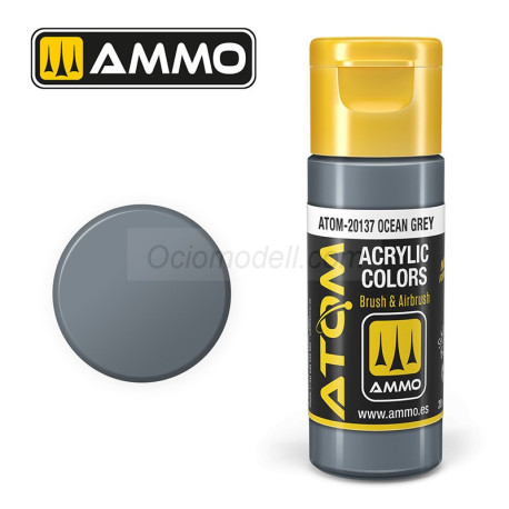 ATOM COLOR Ocean Grey. Nueva Fórmula. Bote 20 ml. Marca Ammo by Mig Jimenez. Ref: ATOM-20137.