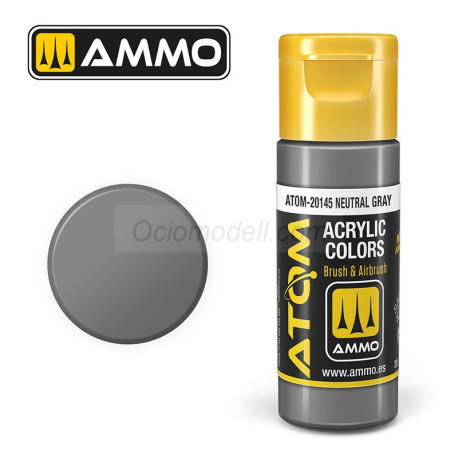 ATOM COLOR Neutral Gray. Nueva Fórmula. Bote 20 ml. Marca Ammo by Mig Jimenez. Ref: ATOM-20145.