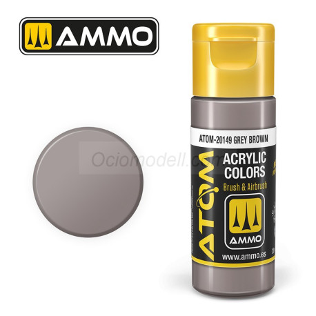 ATOM COLOR Grey Brown. Nueva Fórmula. Bote 20 ml. Marca Ammo by Mig Jimenez. Ref: ATOM-20148.