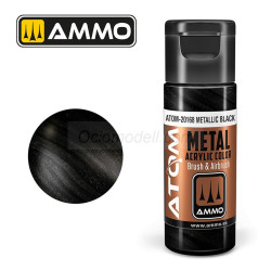 ATOM COLOR METALLIC Negro Metalizado. Nueva Fórmula. Bote 20 ml. Marca Ammo by Mig Jimenez. Ref: ATOM-20168.