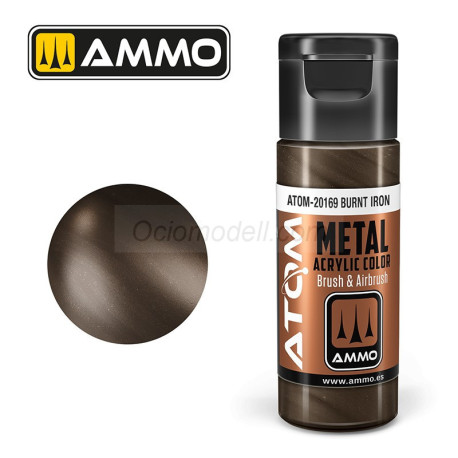 ATOM COLOR METALLIC Hierro Quemado. Nueva Fórmula. Bote 20 ml. Marca Ammo by Mig Jimenez. Ref: ATOM-20169.