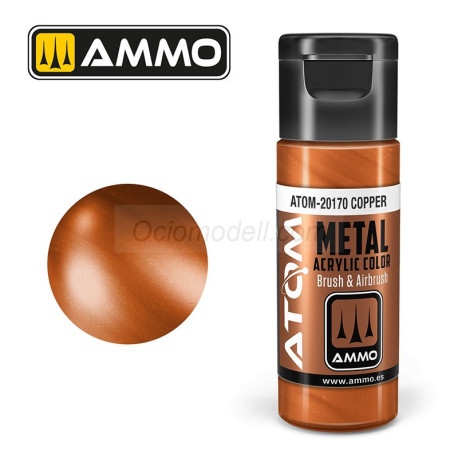 ATOM COLOR METALLIC Cobre. Nueva Fórmula. Bote 20 ml. Marca Ammo by Mig Jimenez. Ref: ATOM-20170.