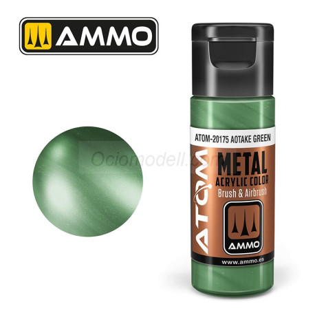 ATOM COLOR METALLIC Verde Aotake. Nueva Fórmula. Bote 20 ml. Marca Ammo by Mig Jimenez. Ref: ATOM-20175.