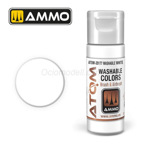 ATOM COLOR Blanco Lavable. Nueva Fórmula. Bote 20 ml. Marca Ammo by Mig Jimenez. Ref: ATOM-20177.