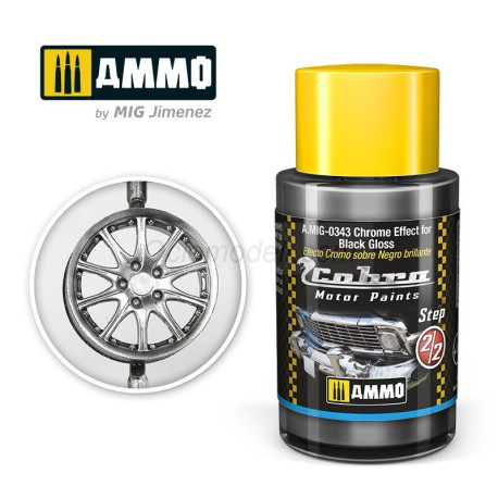 Cobra Motor Efecto Cromo sobre Negro Brillante. 30ml. Marca Ammo by Mig Jimenez. Referencia: AMIG0343.