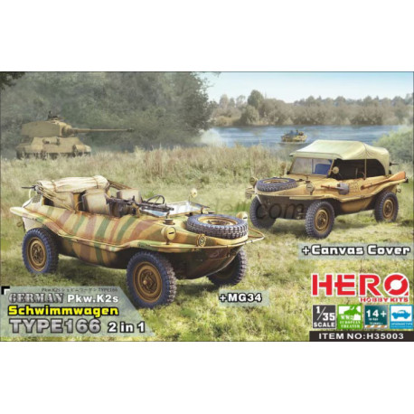 German Pkw.K2s Schwimmwagen Type 166 2 in 1. Escala 1:35. Marca Hero. Ref: H35003.