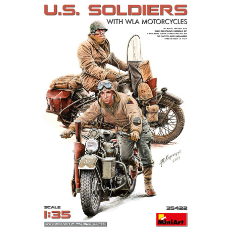 U.S. SOLDIERS WITH WLA MOTORCYCLES. Escala 1:35. Marca Miniart. Ref: 35422.