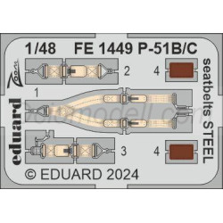 Cinturones de seguridad P-51B/C, Steel. Escala: 1:48. Marca Eduard. Ref: FE1449.