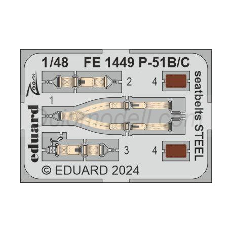 Cinturones de seguridad P-51B/C, Steel. Escala: 1:48. Marca Eduard. Ref: FE1449.