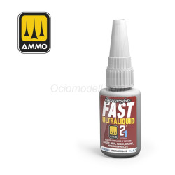 Pegamento Rápido Ultralíquido. Bote 21ml. Marca Ammo by Mig Jimenez. Ref: AMIG8231.