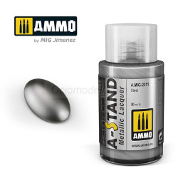 A-STAND Acero. Bote de 30 ml. Marca Ammo of Mig Jimenez. Ref: AMIG2311, 2311.