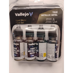 TRUE METALLIC METAL, AGED METAL PAINT SET, 4 Colores. Marca Vallejo. Ref: 77258, 77.258.