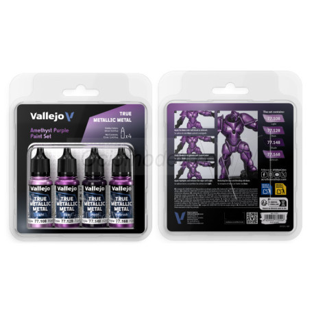 TRUE METALLIC METAL, AMETHYST PURPLE METAL PAINT SET, 4 Colores. Marca Vallejo. Ref: 77255, 77.255.