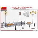 STREET ACCESSORIES WITH LAMPS & CLOCKS. Escala 1:35. Marca Miniart. Ref: 35639.
