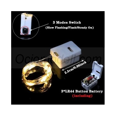 30Led, 3 metros, alambre de cobre plateado, por bateria. Marca OCIOMODELL.. Ref: LED30.