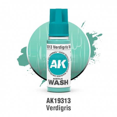 ACRYLIC WASH, VERDIGRIS. Bote 17 ml. Marca Ak-Interactive. Ref: Ak19313.