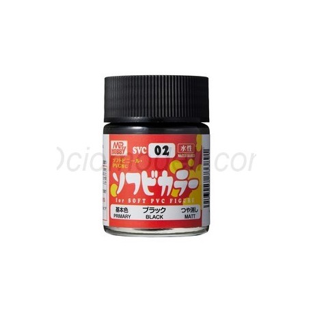 Pintura Aqueous Hobby Color,Soft Vinyl Color, NEGRO. Bote 18 ml. Marca MR.Hobby. Ref: SVC02.