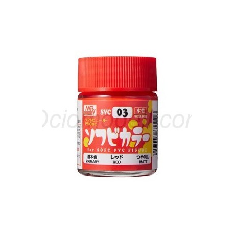 Pintura Aqueous Hobby Color,Soft Vinyl Color, ROJO. Bote 18 ml. Marca MR.Hobby. Ref: SVC03.