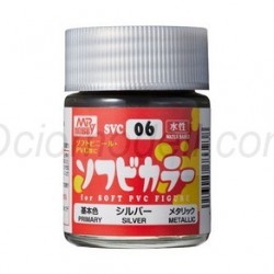 Pintura Aqueous Hobby Color,Soft Vinyl Color, PLATA.. Bote 18 ml. Marca MR.Hobby. Ref: SVC06.
