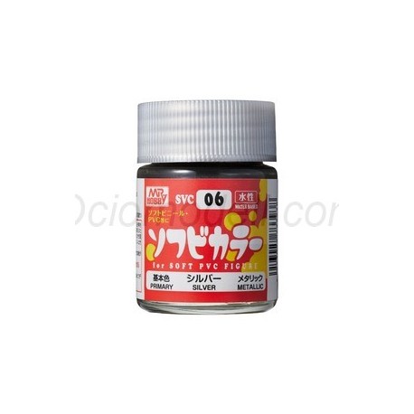 Pintura Aqueous Hobby Color,Soft Vinyl Color, PLATA.. Bote 18 ml. Marca MR.Hobby. Ref: SVC06.