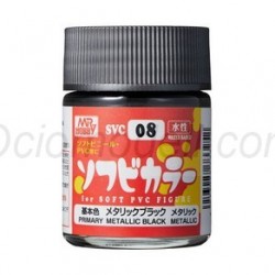 Pintura Aqueous Hobby Color,Soft Vinyl Color, METALIC BLACK. Bote 18 ml. Marca MR.Hobby. Ref: SVC08.