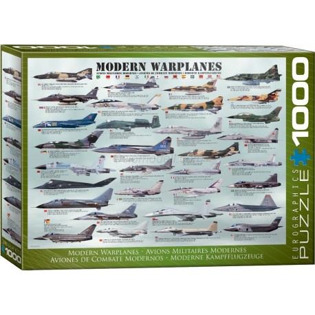 Puzzle Modern Warplanes, aviones modernos de guerra, 1000 pz. Marca Eurographics. Ref: 6000-0076.