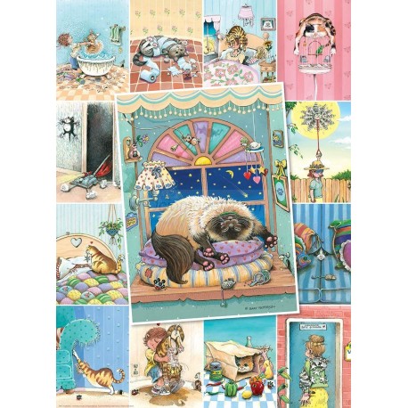 Puzzle Vida de Gato, Cat´s life by Gary Patterson, piezas XXL, 500 pz. Marca Eurographics. Ref: 6500-5366.
