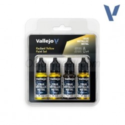 TRUE METALLIC METAL, RADIANT YELLOW PAINT SET, 4 Colores. Marca Vallejo. Ref: 77259, 77.259.