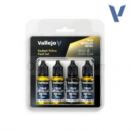 TRUE METALLIC METAL, RADIANT YELLOW PAINT SET, 4 Colores. Marca Vallejo. Ref: 77259, 77.259.